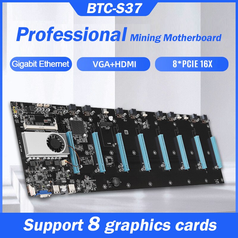 Mining Machine Motherboard BTC-S37 Support VGA Compatible A08 21 Dropship 8 16X Graph Card Full Tested Working