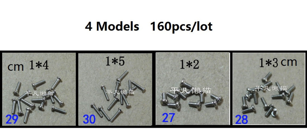 Micro screw Mobile phone camera flat head screws small screws 4 Models 160pcs/lot  1 *2 1 *3 1 *4 1 *5 cm
