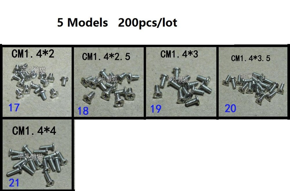 Micro screw Mobile phone camera flat head screws small screws 5 Models 40PCS/Model 200pcs/lot