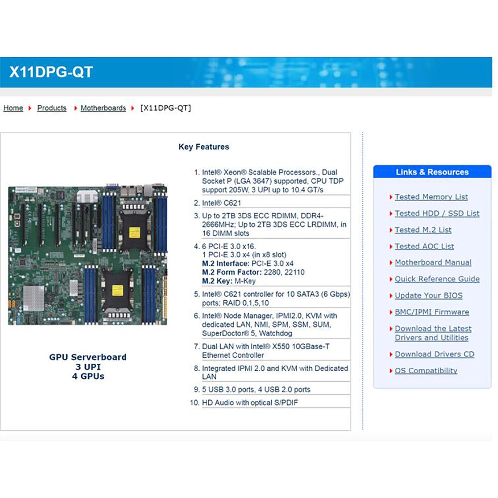 X11DPG-QT Supermicro GPU Server Motherboard 2nd Gen Xeon Scalable Processors LGA-3647 DDR4 PCI-E 3.0 M.2 IPMI2.0 Full Tested Working