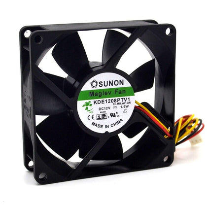 For SUNON ultra - quiet chassis cooling fan 12V 1.6W KDE1208PTV1, 13.MS.AF.GN DC 12V 1.6W 3-wire 3-pin connector 80mm 80x80x25mm