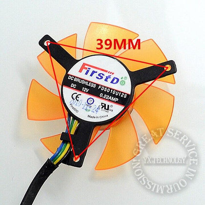 video card fanGraphics card fan 45mm diameter blades 39mm pitch 4P 12V 0.22AMP FD5010U12S