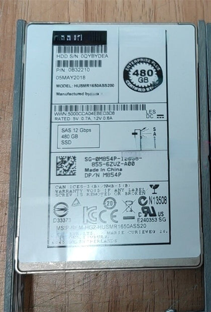 DELL 480G SAS 12Gb SSD 0M854P M854P HUSMR1650ASS200 Solid State Hard Drives