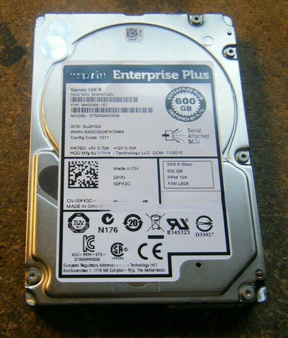 DELL 600G 10K 2.5 SAS 00FK3C ST600MM0006 Hard Drives