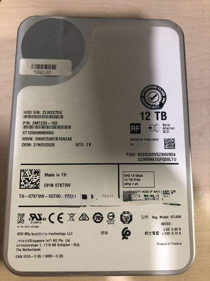 DELL ST12000NM009G 07KT9W 12T 7.2K 3.5inch SAS 12Gb Hard Drives