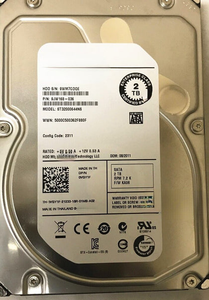 DELL ST32000644NS 0VGY1F 2T 7.2K 3.5 SATA 64M Hard Drives