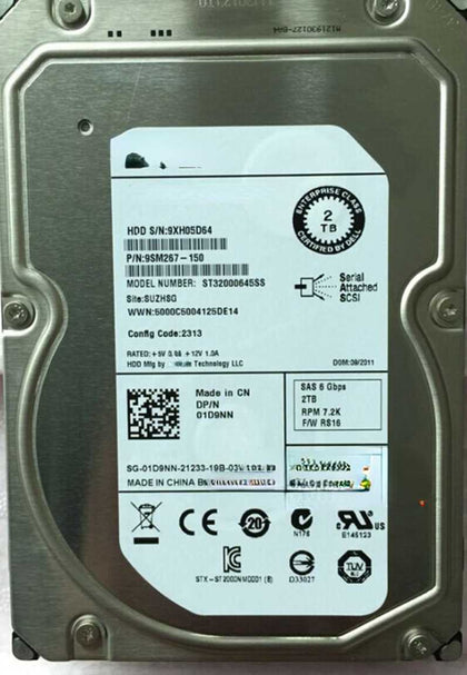 DELL ST32000645SS 01D9NN 2T 7.2K 3.5 SAS 64M Hard Drives