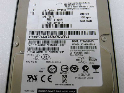 IBM X3550 M2 X3550 M3 X3550 M4 Hard Drives 300G 15K 2.5inch SAS