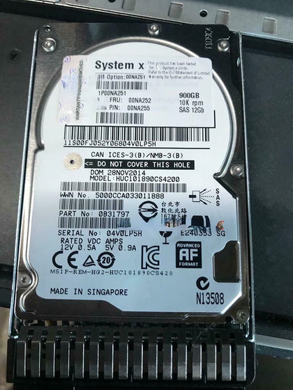 Lenovo 00NA252 900G 10K 2.5 SAS 12GB X3650 X3550 X3500 M5 Hard Drives