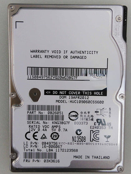 Lenovo 16-006067 03X3616 HUC109060CSS600 600G 10K 2.5 SAS Hard Drives