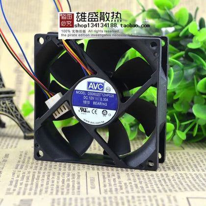 AVC 8025 8CM DS08025T12HP028 0.30A 80 * 80 * 25mm 4 wire ball fan thermostat mute - inewdeals.com