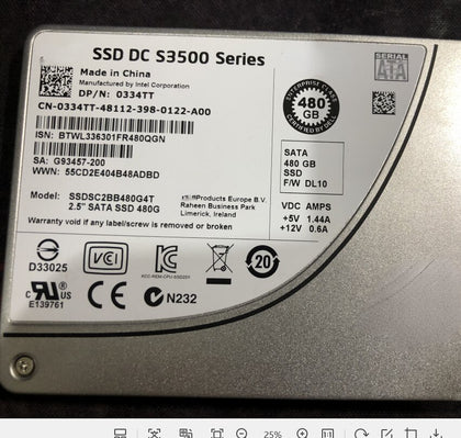 DELL 334TT 480G SSD S3500 2.5 6G SATA Hard Drive SSDSC2BB480G4T