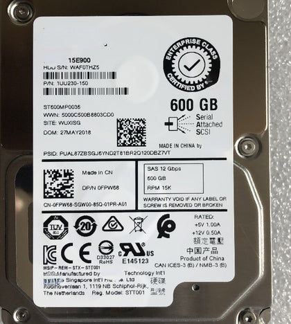 DELL 600G SAS 15K 2.5 12Gb 1UU230-150 0FPW68 ST600MP0036 Hard Drive