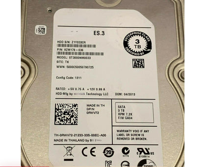 DELL ST3000NM0033 3TB 3T ES.3 Series 7200 RPM 128M Enterprise Server Hard Drive