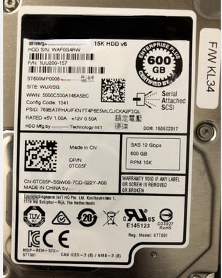 DELL ST600MP0005/0006 0G6C6C 0TC05P 600G 15K SAS EQ Hard Drive