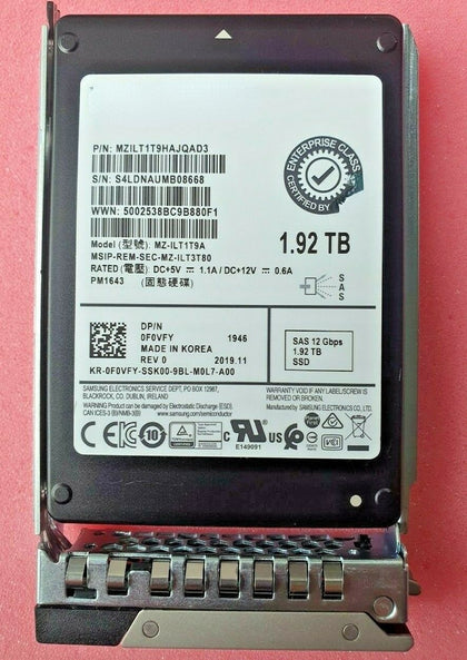 Dell 1.92TB SSD SAS 2.5 12Gb 0F0VFY PM1643 1.92T Solid State Drive