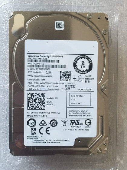 Dell 2TB SAS 12GB 7.2K 2.5 ST2000NX0433 0FVX7C Hard Drive