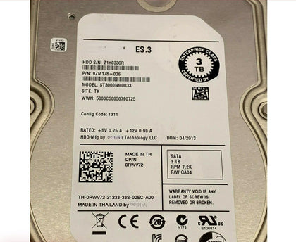 Dell 3TB SATA ST3000NM0033 Server Hard Drive T7600 T7610 T5810