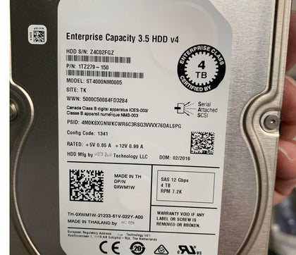 Dell 4T ST4000NM0005 4T SAS 12GB XWM1W Server Hard Drive