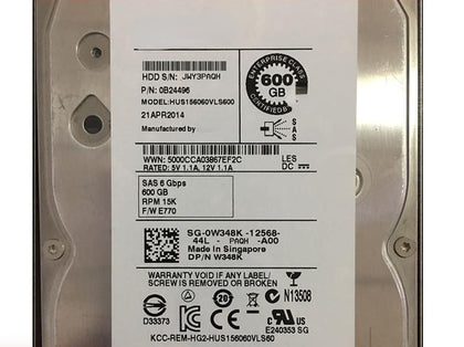 Dell 600G 3.5-inch 15K SAS Server Hard Drive 0W348K HUS156060VLS600