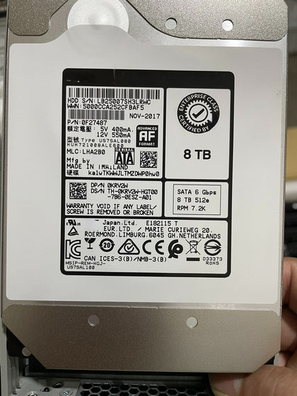 Dell 8TB 3.5 SATA HGST Hard Drive 0KRV2W Hitachi HUH721008ALE600
