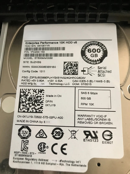 Dell ST600MM0088 V8 600G 10K SAS 2.5 12G R95FV Server Hard Drive