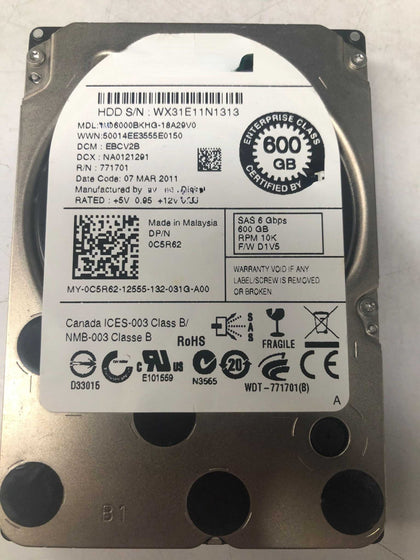 Dell WD6000BKHG 600G SAS 2.5-inch 10K C5R62 96G91 R530 Hard Drive