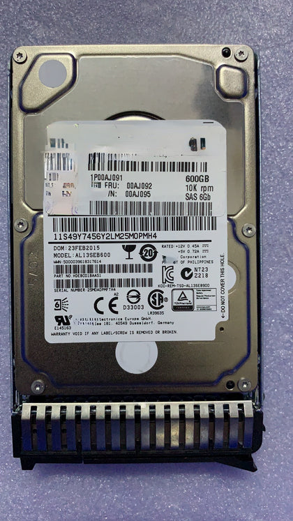 IBM 00AJ091 00AJ092 600G 10K SAS 6Gbps G3HS Server Hard Drive X3650M5