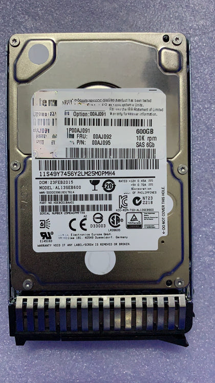 IBM X3850X6 M5 600G 10K SAS 2.5 Hard Drive 00AJ091 00AJ092 00AJ101