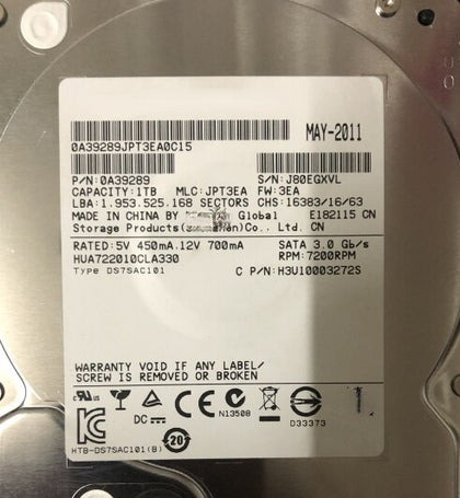 For Inspur HGST/Hitachi 1T 7200 RPM 32M SATA3 Enterprise Hard Drive HUA722010CLA330
