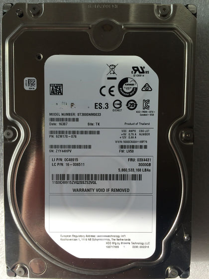 Lenovo 03T7867 3T SATA 3.5 03X4431 16-006511 ST3000NM0033 Hard Drive