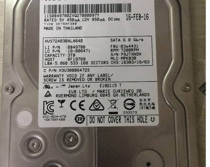 Lenovo 03X4431 3.5 7.2K 3TB SATARD630/640/650 ST33000650NS Hard Drive