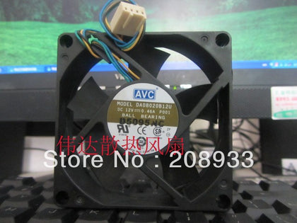 AVC DA08020B12U 12V 0.46A 8020 4-line CPU chassis cooling fan on ball-inewdeals.com