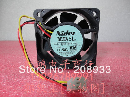 NIDEC double ball bearing fan 6 cm 6025 ball bearing D06T-12P3S2 12V cooling fan-inewdeals.com