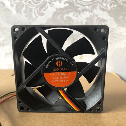 hondaly DFB802512H 12V 2.0W 8cm 8025 3-Wire Double Ball Cooling Fan-inewdeals.com
