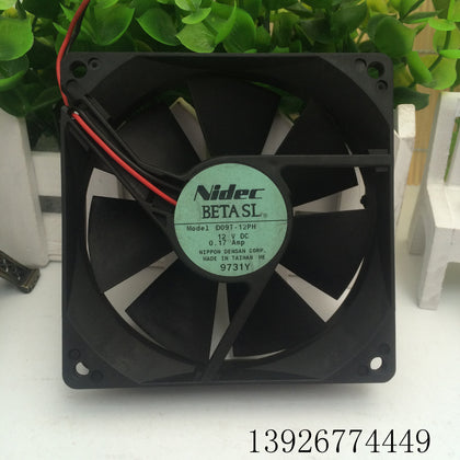 Nidec 9025 12V 0.17A D09T-12ph 9cm 2-Wire Double Ball Cooling Fan-inewdeals.com