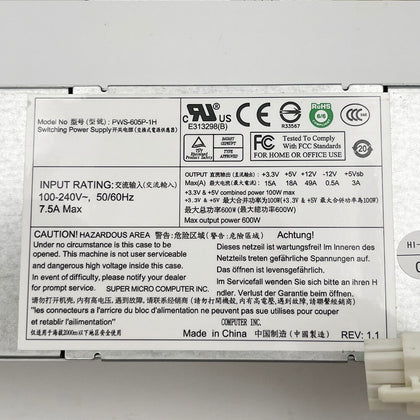PWS-605P-1H Switching Power Supply 600W MAX 1U Platinum Multiple Output