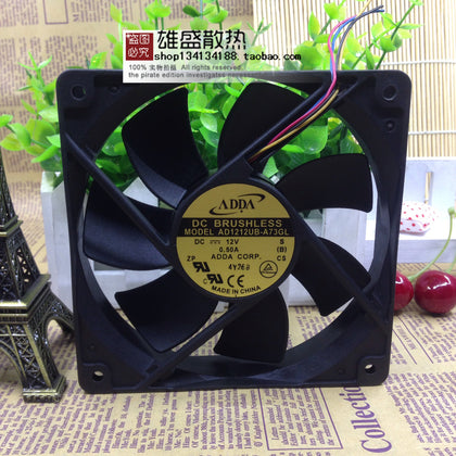 Adda Ad12ub-A73gl 12025 0.50a 12cm 4-Wire Double Ball Max Airflow Rate Case Fan-inewdeals.com