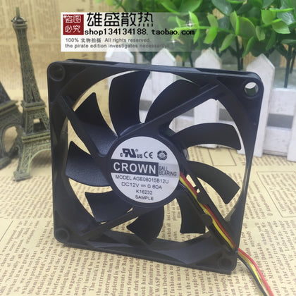 Crown AGE08015B12U 80*80*15 12V 0.60A 3-Wire Projector Cooling Fan-inewdeals.com