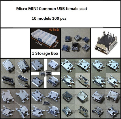 10 models 100 pcs Common Micro MINI Common USB female seat Phone charging plug 10pcs/model - inewdeals.com