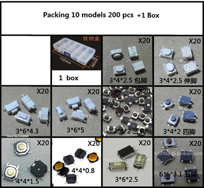 10 models 200 pcs Car remote control buttons Button pack patch Touch switch button 4*4 3*6 3*4 mm - inewdeals.com