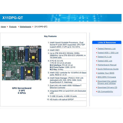 X11DPG-QT Supermicro GPU Server Motherboard 2nd Gen Xeon Scalable Processors LGA-3647 DDR4 PCI-E 3.0 M.2 IPMI2.0