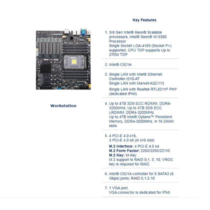 X12SPA-TF Supermicro Workstation Motherboard LGA-4189 DDR4 3rd Gen Xeon Scalable Processors Xeon W-3300 Processor