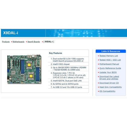 X9DAL-i Supermicro Server Motherboard Xeon Processor E5-2400 v2 Intel? 82574L Dual Port GbE LAN LGA1356 DDR3
